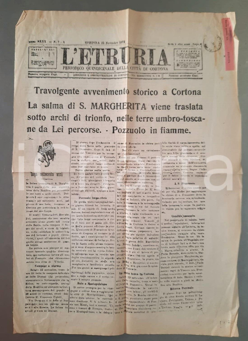 Giornale, rivista storica 1968 L ETRURIA Feste estive a Cortona  Palazzone alla Normale di Pisa Giornale 1