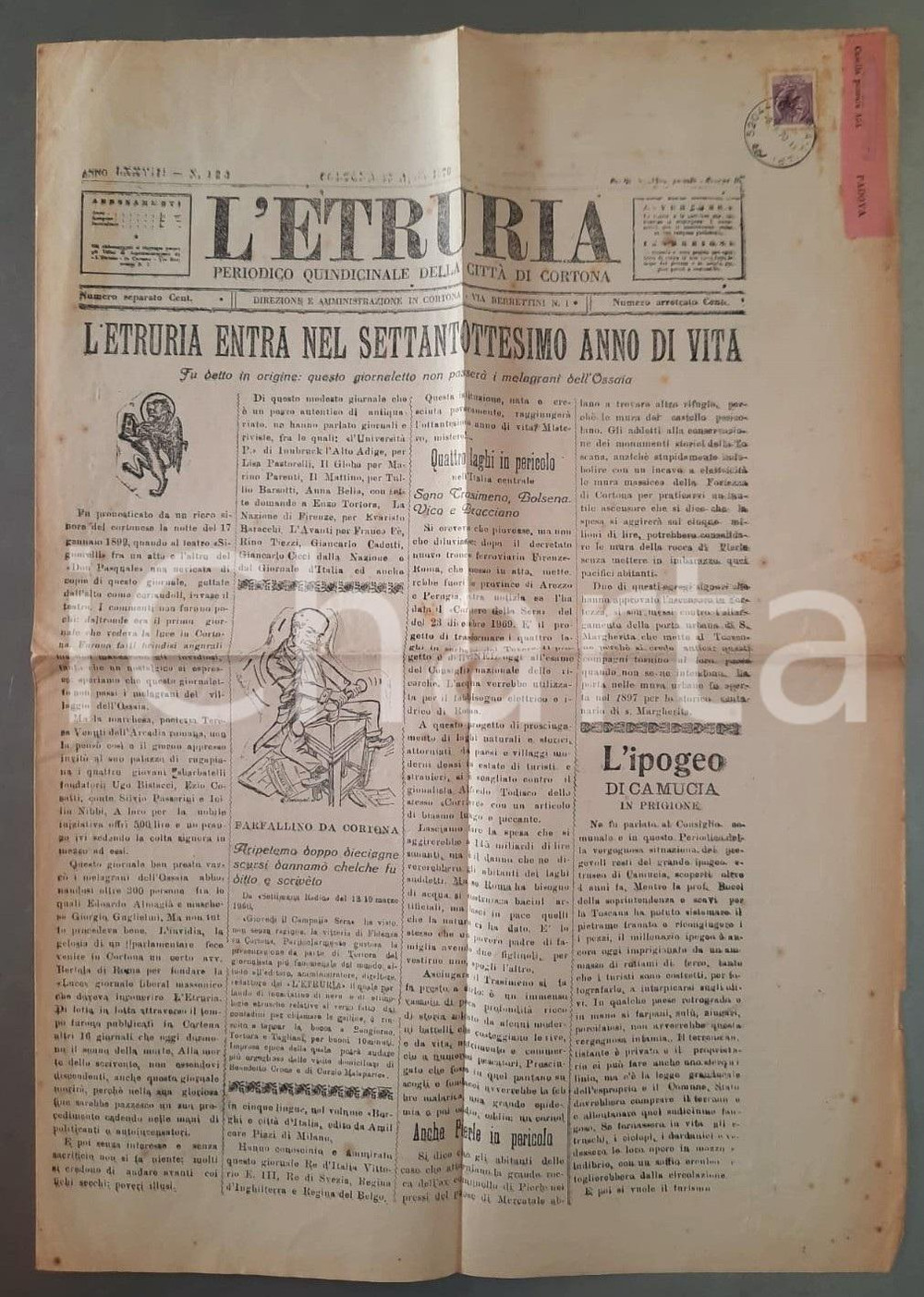 Giornale, rivista storica 1970 CORTONA L ETRURIA Laghi dell Italia centrale in pericolo Giornale 1