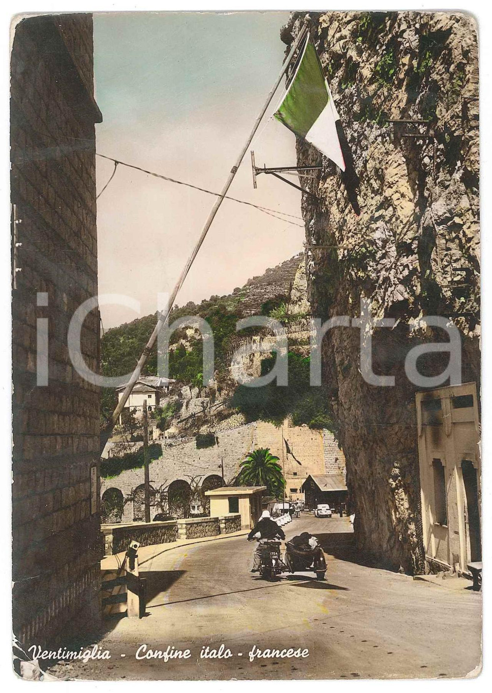 Cartolina originale da collezione 1951 VENTIMIGLIA IM Sidecar sul confine italofrancese  Cartolina FG VG 1