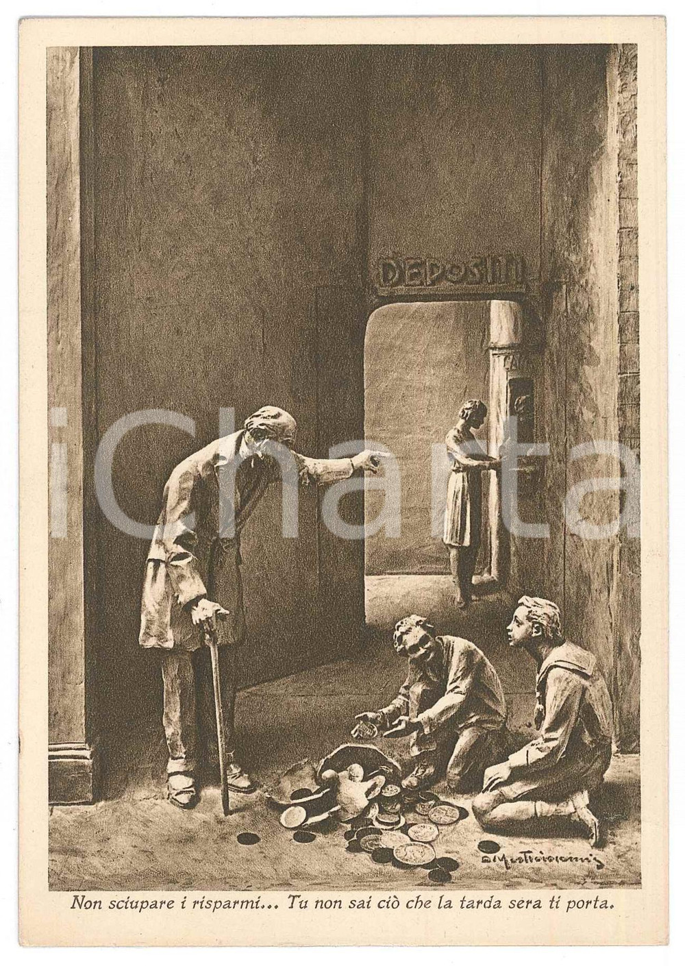 Cartolina originale da collezione 1933 MILANO Propaganda risparmio e previdenza  Salvadanaio rotto  Cartolina 1