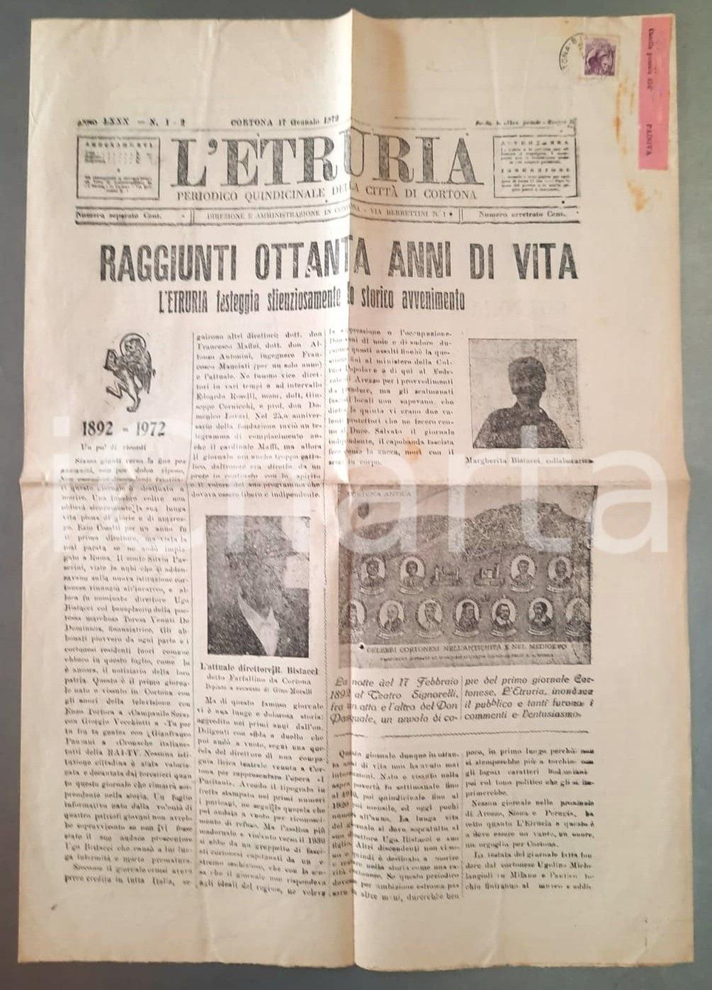 Giornale, rivista storica 1968 L ETRURIA Giorgio Vecchietti a Cortona  Padre Francesco MONETI Giornale 1