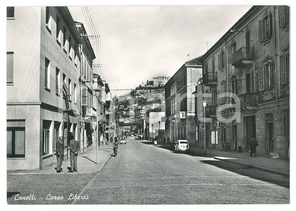 Cartolina originale da collezione 1950 ca CANELLI AT Fiat 600 in Corso Libertà  Cartolina ANIMATA FG NV 2 1