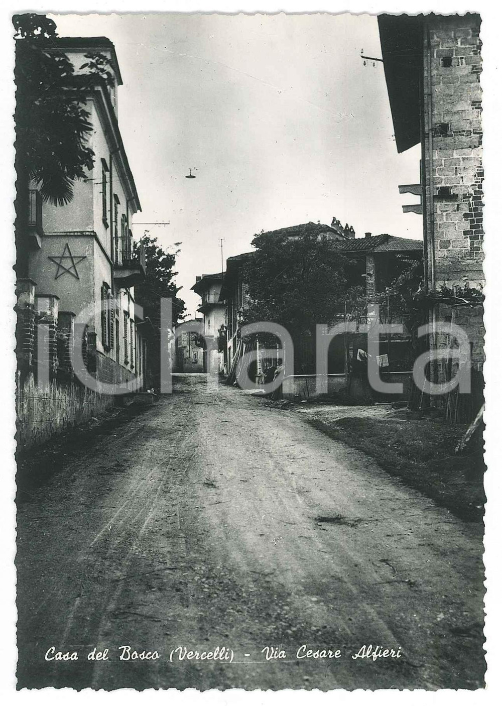 Cartolina originale da collezione 1950 ca SOSTEGNO  CASA DEL BOSCO Via Cesare Alfieri con stella a cinque punte 1 1
