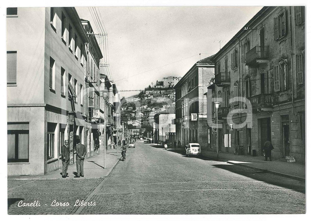 Cartolina originale da collezione 1950 ca CANELLI AT Fiat 600 in Corso Libertà  Cartolina ANIMATA FG NV 3 1