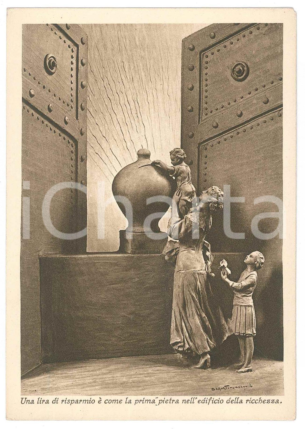 Cartolina originale da collezione 1933 MILANO Propaganda risparmio e previdenza  Bimbo e salvadanaio  Cartolina 1