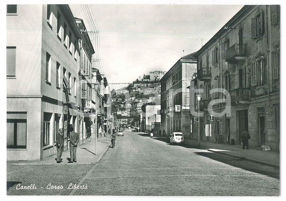 Cartolina originale da collezione 1950 ca CANELLI AT Fiat 600 in Corso Libertà  Cartolina ANIMATA FG NV 4 1