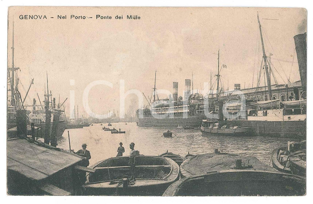 Cartolina originale da collezione 1923 GENOVA Marinai al Porto dei Mille  Cartolina ANIMATA FP VG 1