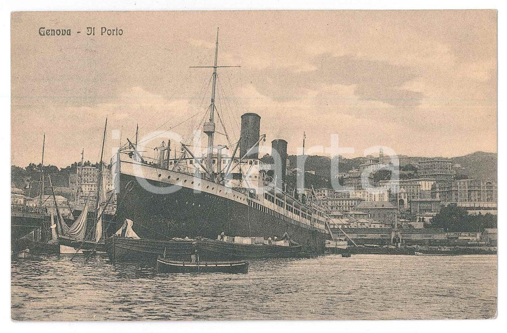 Cartolina originale da collezione 1917 GENOVA Transatlantico al porto  Cartolina FP VG 1