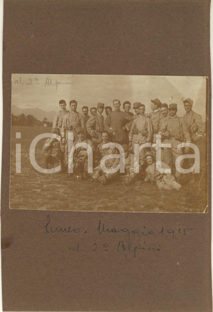 Fotografia d epoca originale Maggio 1915 WW1 CUNEO 2° Reggimento Alpini  Foto di gruppo 1