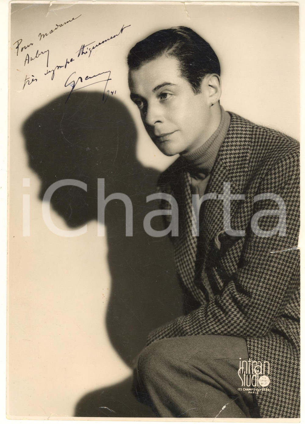 Autografo originale 1941 CINEMA Attore Fernand GRAVEY  Foto con AUTOGRAFO DANNEGGIATA 1