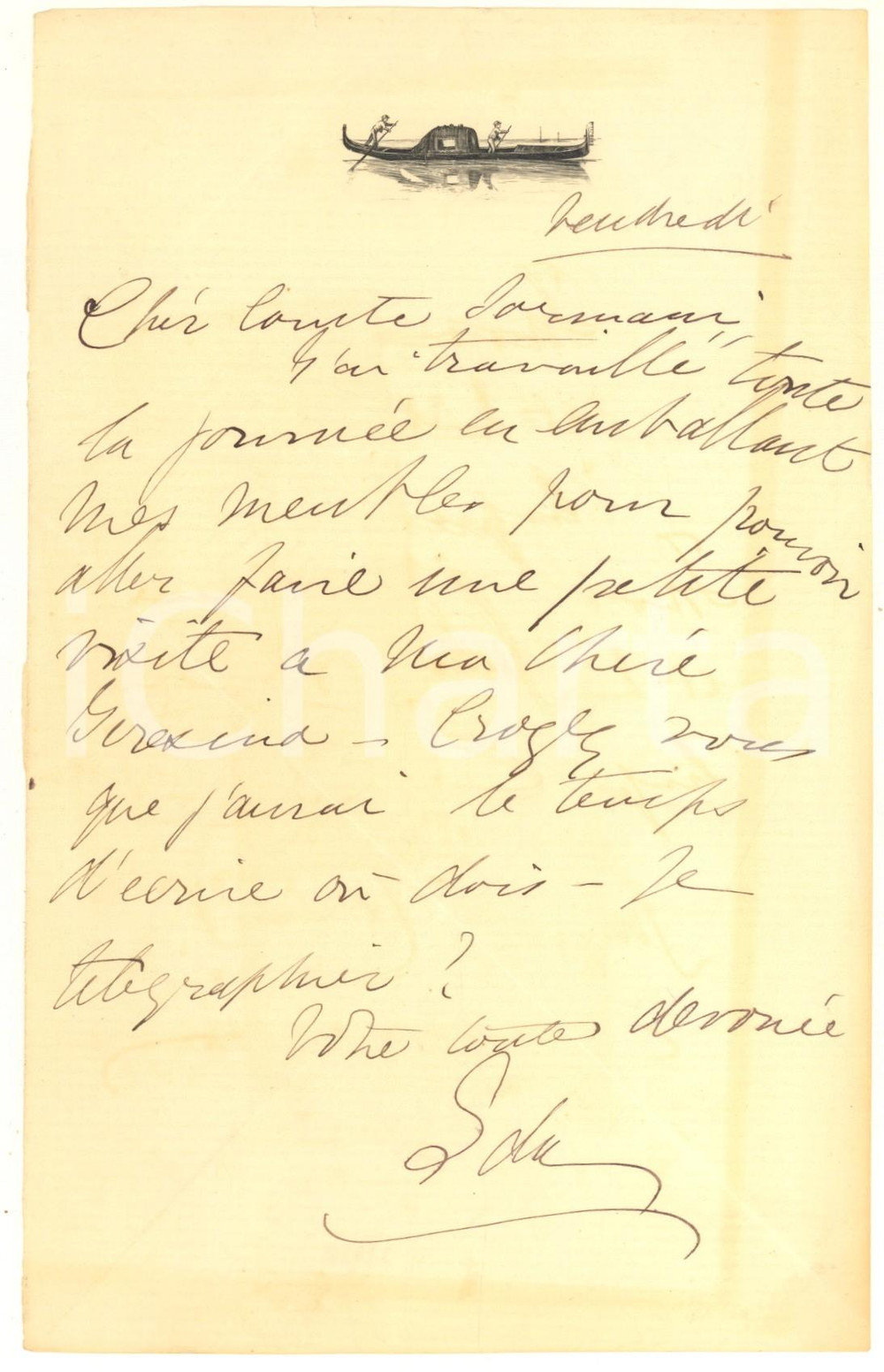 Autografo originale 1900 ca VENEZIA Lettera nobile Ida DE HURTADO impegnata in visite Autografo 1