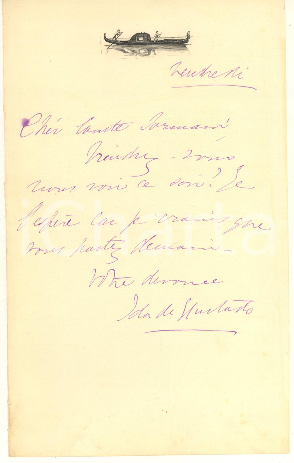 Autografo originale 1900 ca VENEZIA Lettera nobile Ida DE HURTADO  Invito a un amico Autografo 1