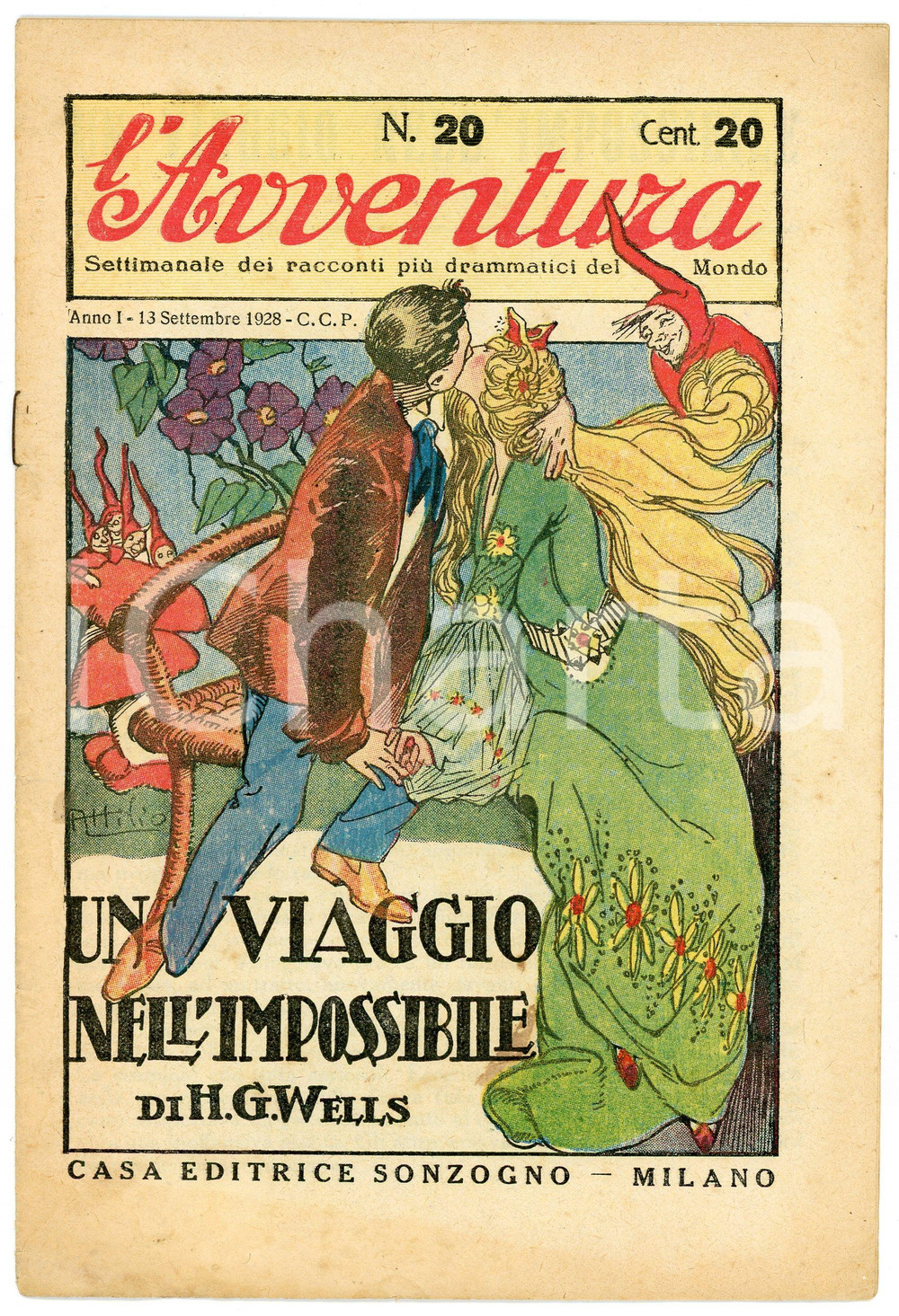 Libro, pubblicazione d epoca 1928 H.G. WELLS Viaggio nell impossibile  Ill. Attilio MUSSINO L avventura n.20 1