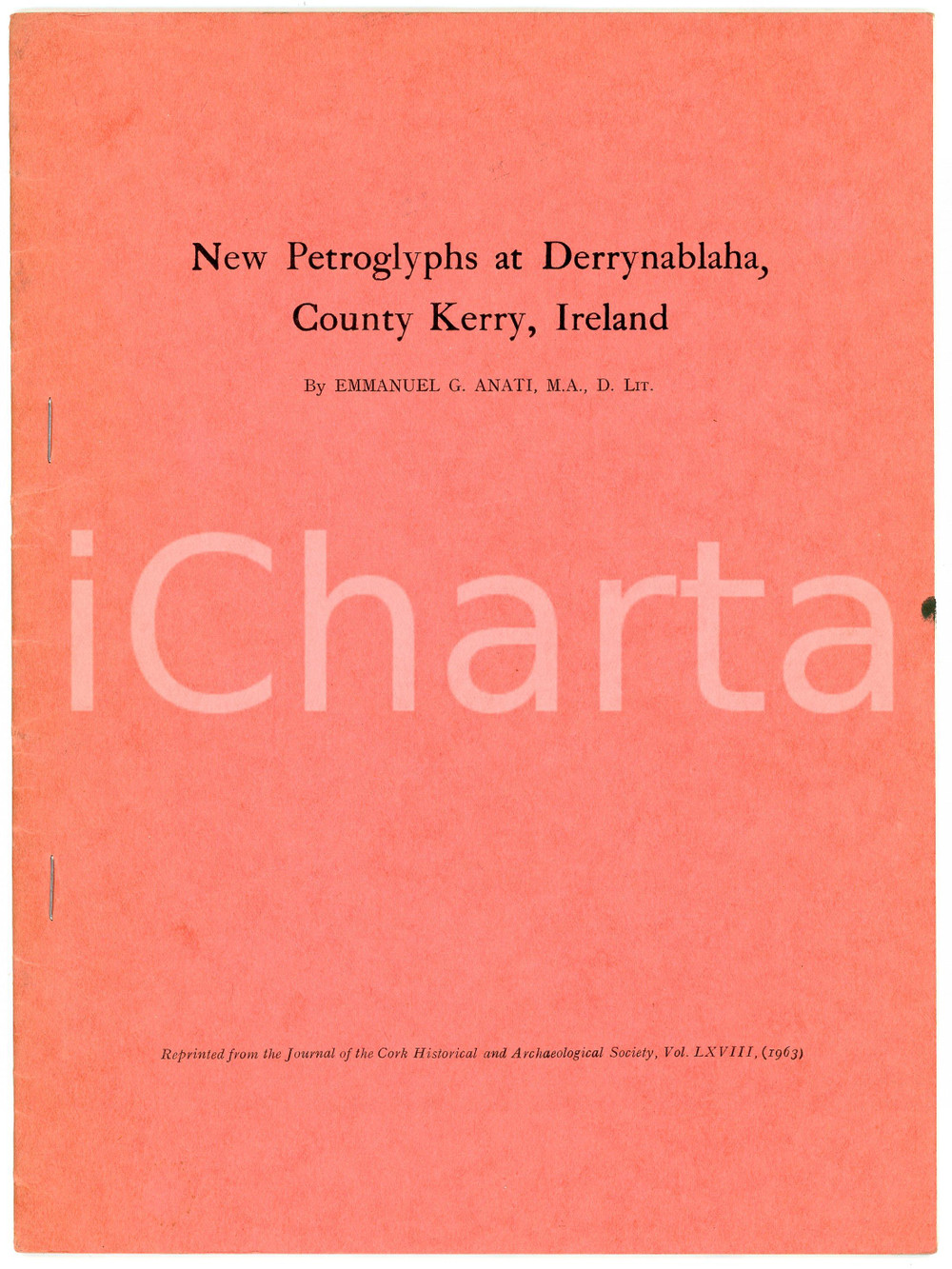 Libro, pubblicazione d epoca 1963 Emmanuel G. ANATI New petroglyphs at DERRYNABLAHA County Kerry IRELAND 1