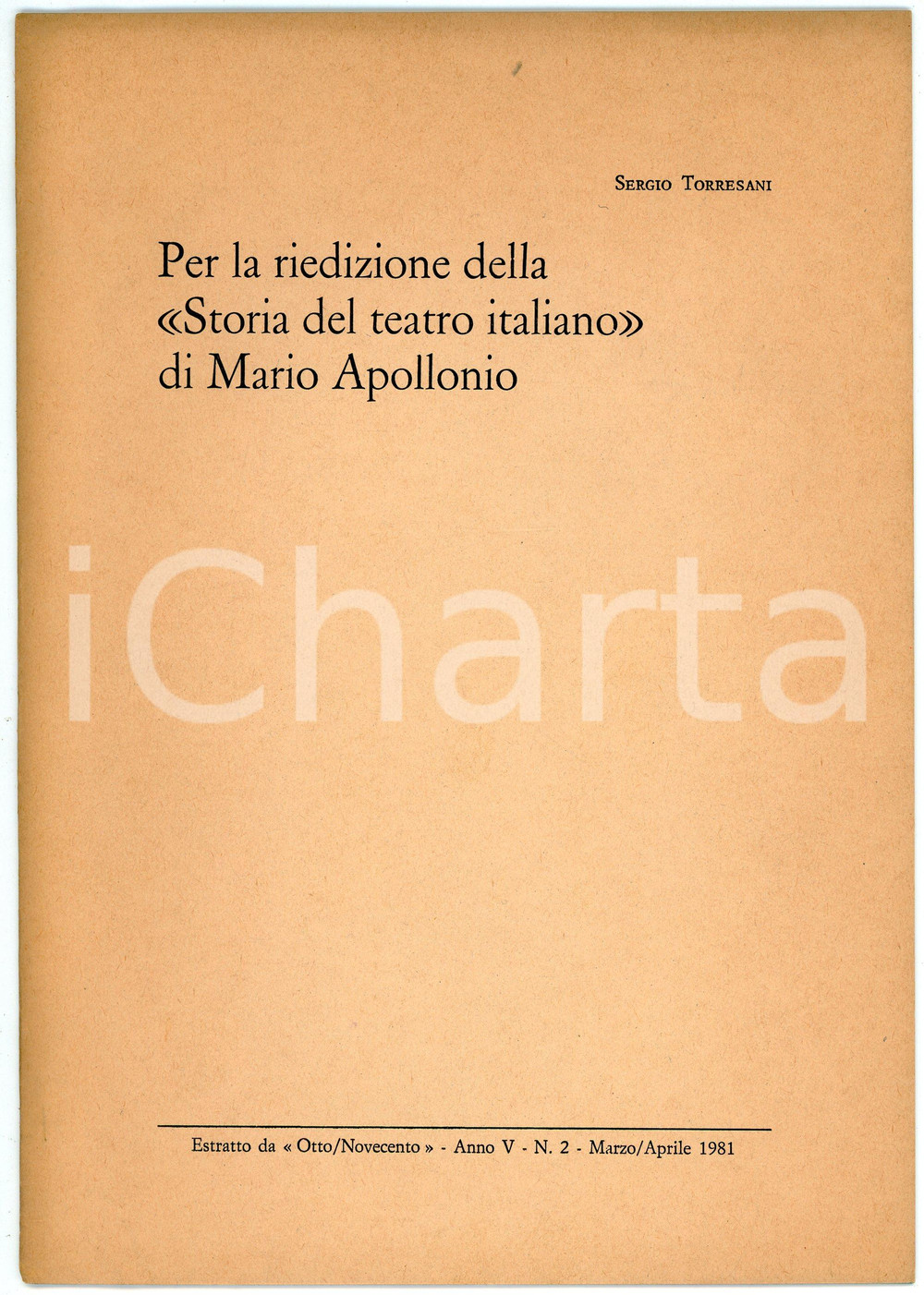 Libro, pubblicazione d epoca 1981 Sergio TORRESANI Riedizione della storia del teatro italiano di APOLLONIO 1
