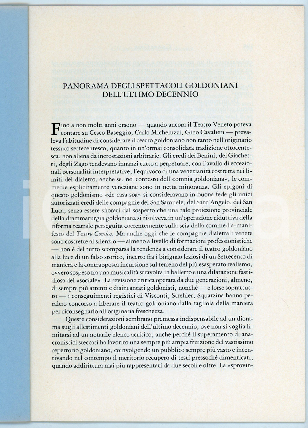 Libro, pubblicazione d epoca 1988 Gastone GERON Panorama degli spettacoli goldoniani dell ultimo decennio 1 1