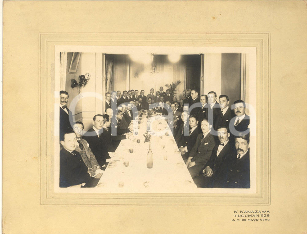 Fotografia d epoca originale 1920 ca BUENOS AIRES / ARGENTINA Pranzo societario Foto K. KANAZAWA 27x21 1