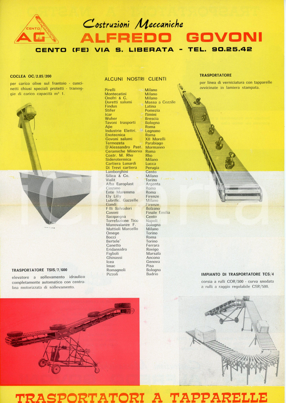 Materiale pubblicitario d’epoca 1960 ca CENTO Costruzioni meccaniche Alfredo GOVONI Coclea  Volantino 21x30 1 1