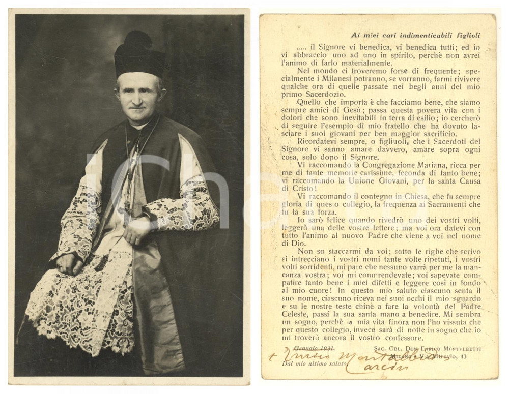 Autografo originale 1935 ca Arcivescovo Enrico MONTALBETTI  Foto seriale 1931 con AUTOGRAFO 1