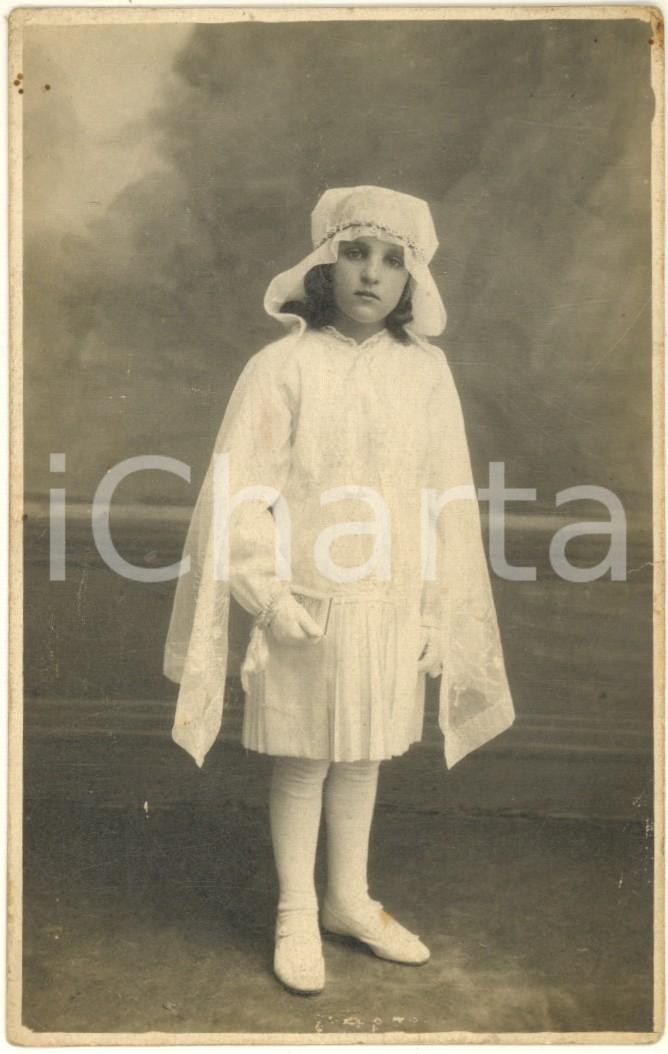 Fotografia d epoca originale 1927 CHIAVENNA SO Bambina alla Prima Comunione Foto A. PASINA 14x9 cm 1
