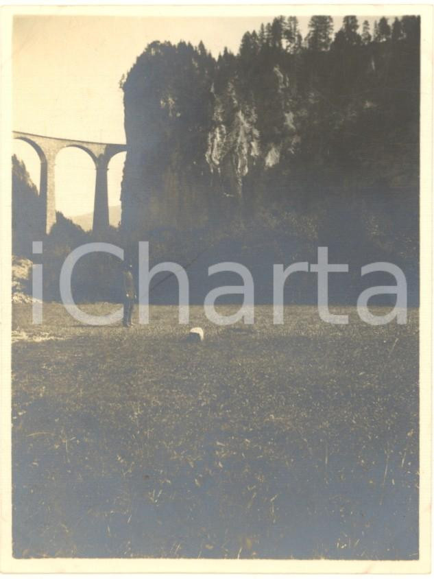 Fotografia d epoca originale 1919 SVIZZERA Viadotto LANDWASSER  Veduta Foto animata 10x8 cm 1