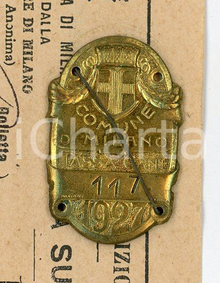 Oggetto da collezione cartaceo 1927 MILANO  ESATTORIA CIVICA Tassa sui cani  Medaglietta con ricevuta 1