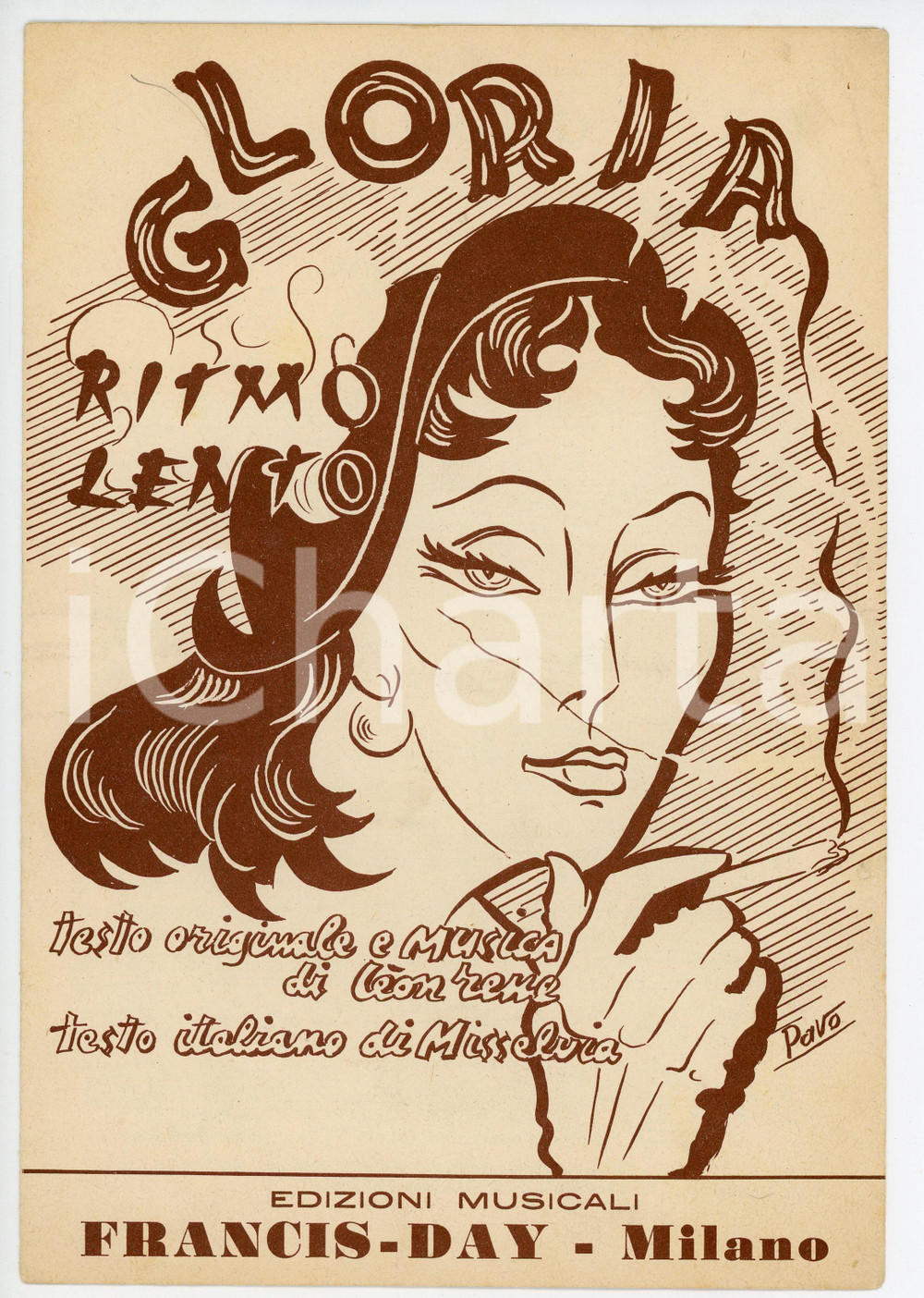Oggetto da collezione cartaceo 1951 MISSELVA Léon RENE Gloria Ritmo lento  Spartito Ed. FRANCISDAY Ill. PAVO 1