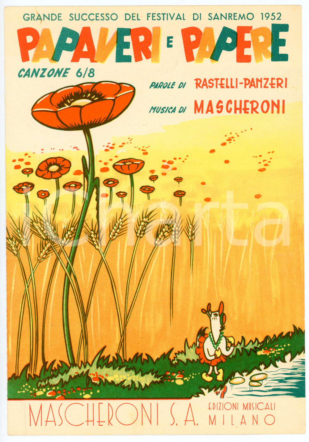 Oggetto da collezione cartaceo 1952 FESTIVAL DI SANREMO Papaveri e papere  Spartito Ed. MASCHERONI 1
