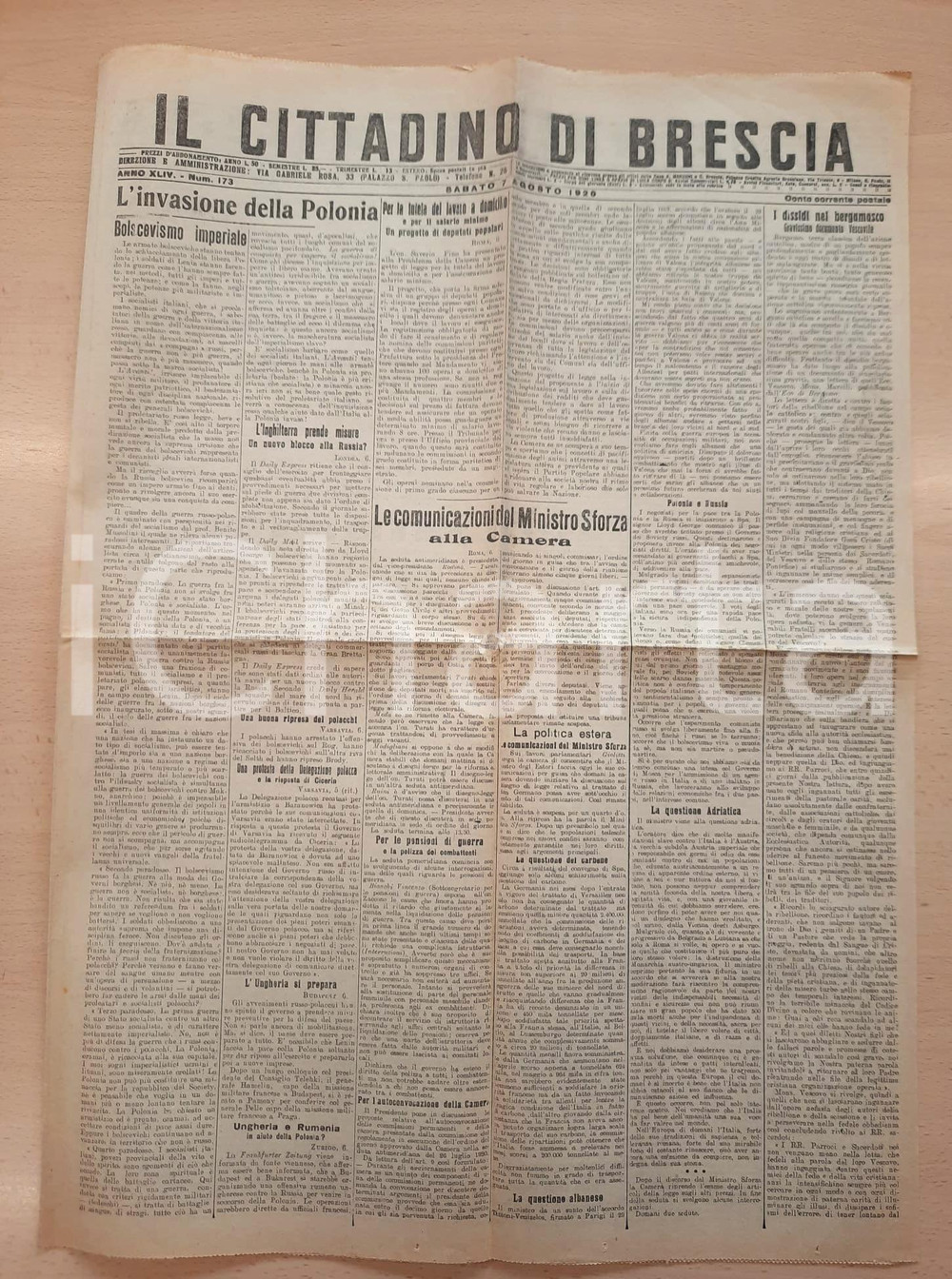 Giornale, rivista storica 1920 IL CITTADINO DI BRESCIA Invasione russa della Polonia  Giornale 1