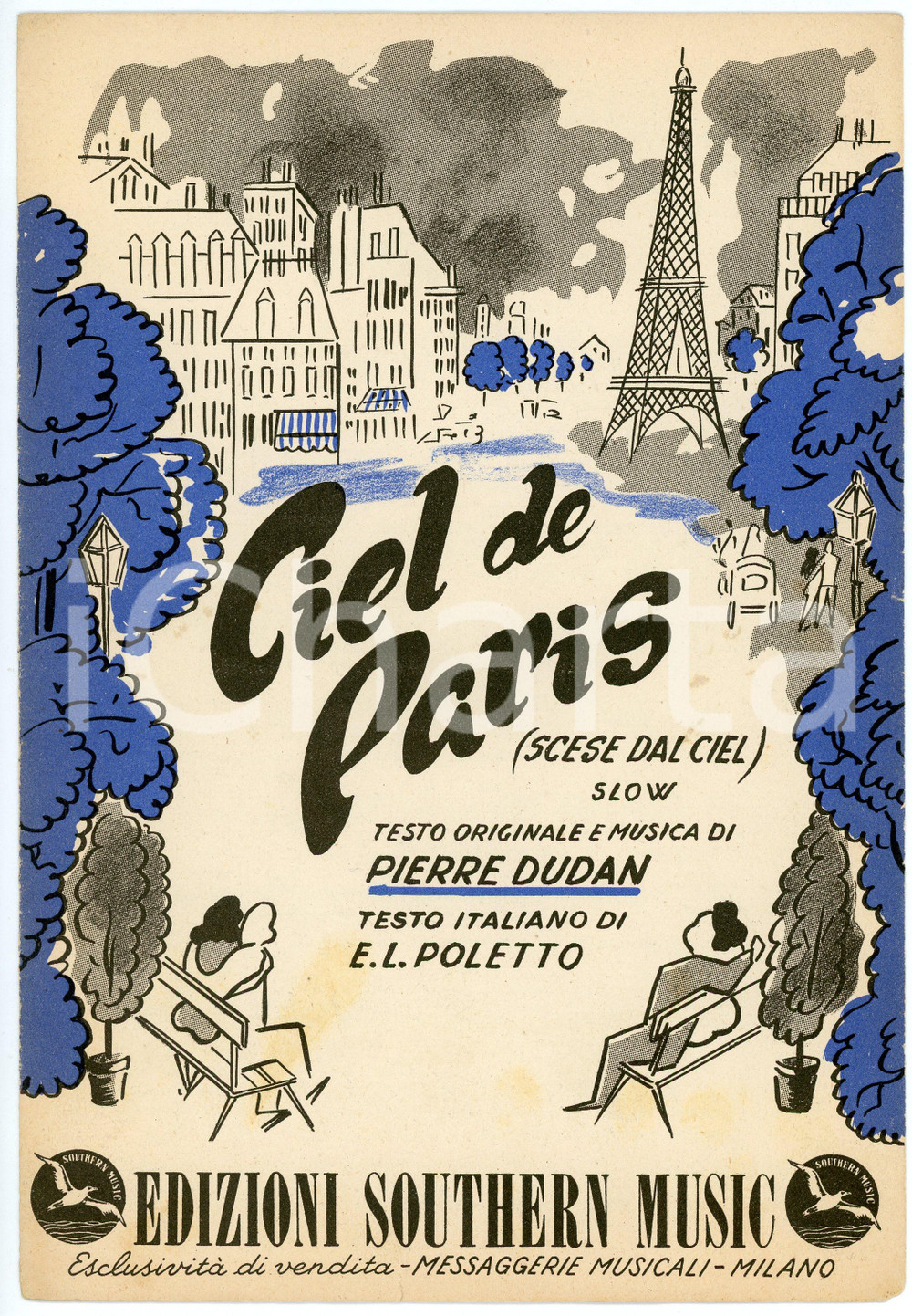 Oggetto da collezione cartaceo 1952 E. L. POLETTO Pierre DUDAN Scese dal ciel CIEL DE PARIS Ed. Southern Music 1