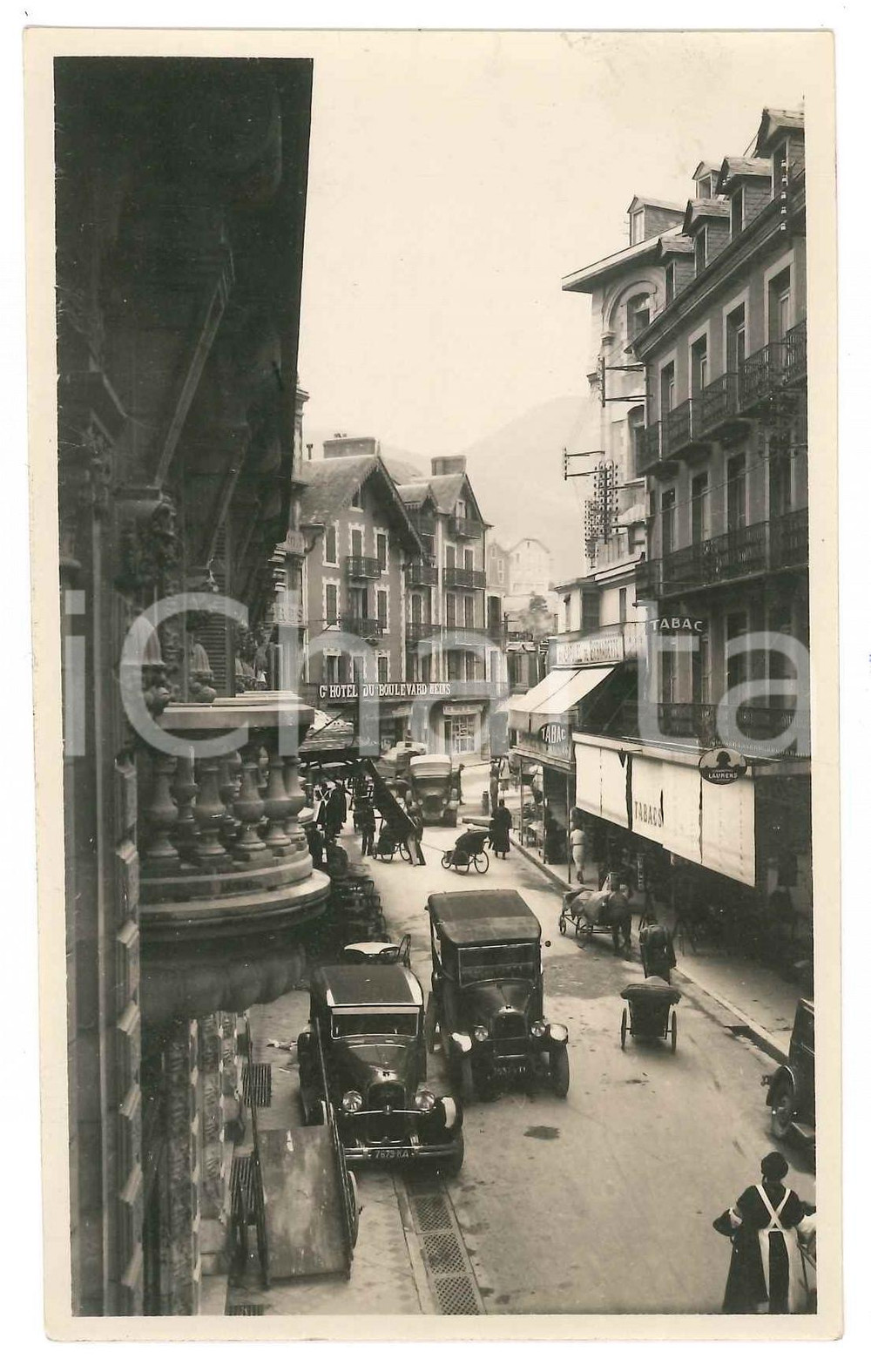 Fotografia d epoca originale 1910 ca LOURDES Veduta con Grand Hotel du Boulevard HEINS Foto ANIMATA 1