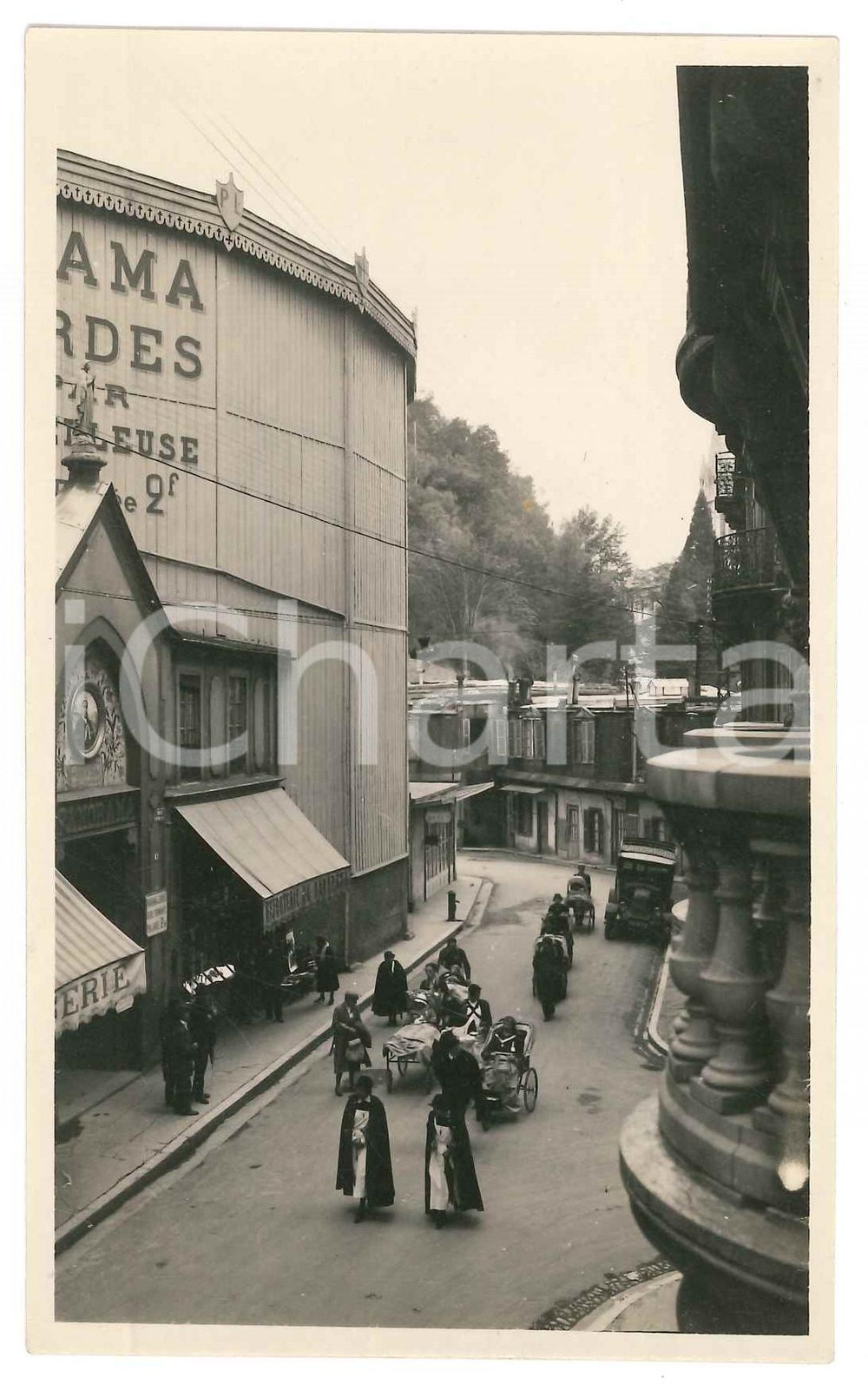 Fotografia d epoca originale 1910 ca LOURDES Veduta di rue Sainte Marie PANORAMA Foto ANIMATA 9x14 cm 1