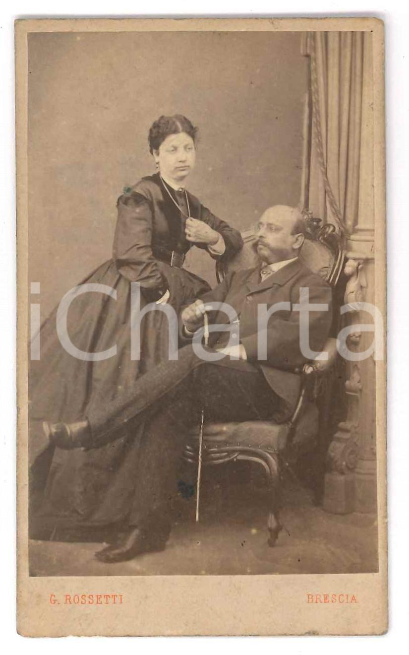 Fotografia d epoca originale 1870 ca BRESCIA Coppia di coniugi  Ritratto  Foto G. ROSSETTI  CDV 1