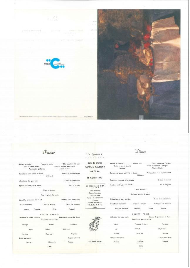 Oggetto da collezione cartaceo 19 agosto 1970 COSTA CROCIERE Transatlantico Federico C.  Menu pranzo 1