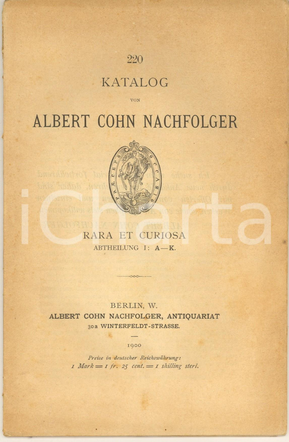 Libro, pubblicazione d epoca 1900 BERLIN Katalog von Albert COHN Nachfolger  Rara et curiosa AK 1
