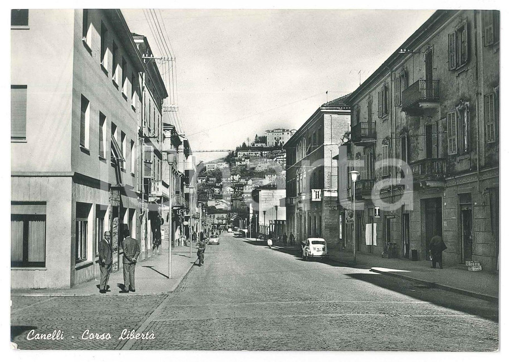 Cartolina originale da collezione 1950 ca CANELLI AT Fiat 600 in Corso Libertà  Cartolina ANIMATA FG NV 1 1