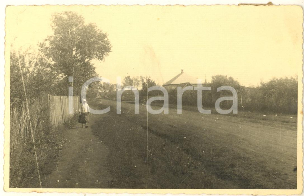 Fotografia d epoca originale 1941 WW2 GORLOWKA DONBASS Veduta del paese Foto animata 14x9 cm 1