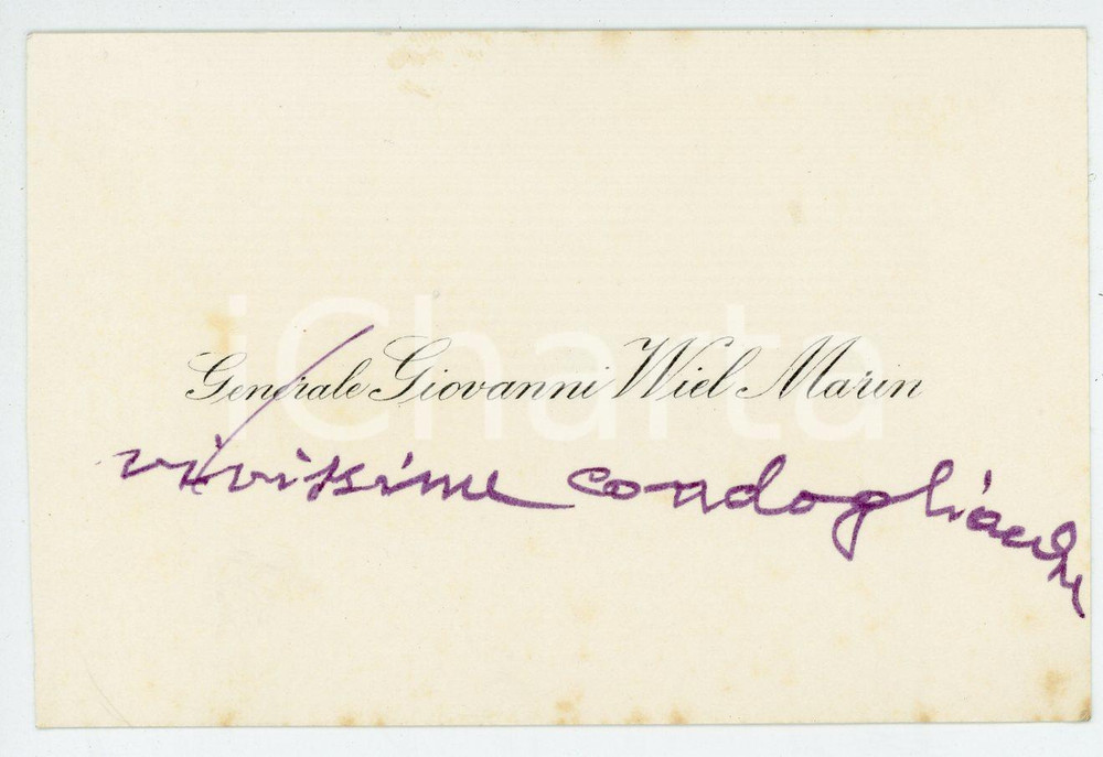Libro, pubblicazione d epoca 1971 Generale Giovanni WIEL MARIN Biglietto di condoglianze AUTOGRAFO 1