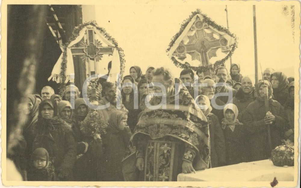 Fotografia d epoca originale 1942 WW2 Campagna di RUSSIA  Processione religiosa locale Foto 14x9 cm 1