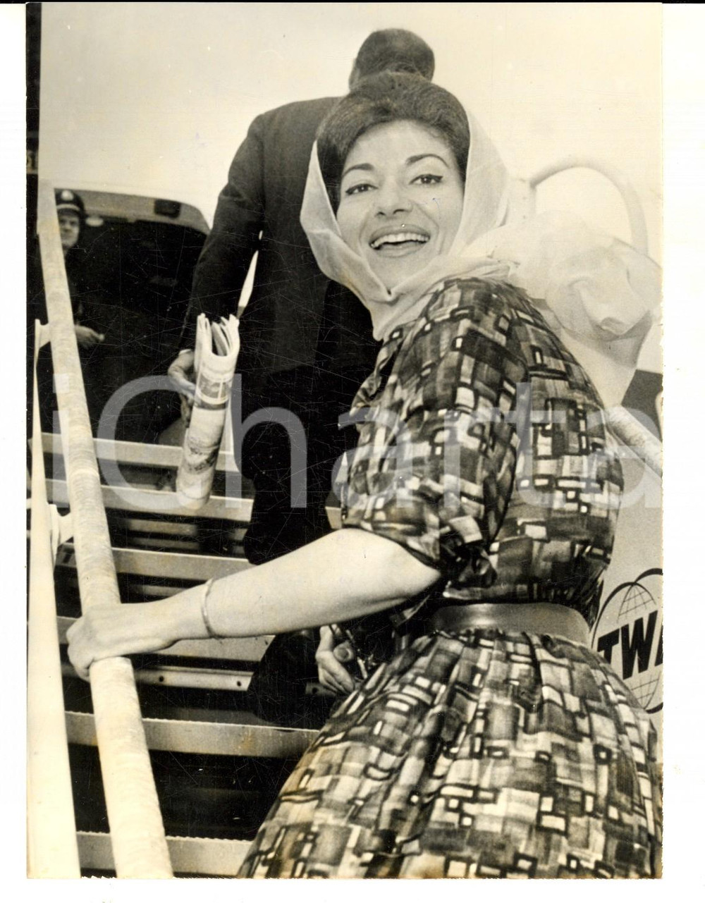 Fotografia d epoca originale 1963 ROMA FIUMICINO Maria CALLAS diretta ad Atene per una vacanza Foto 13x18 1