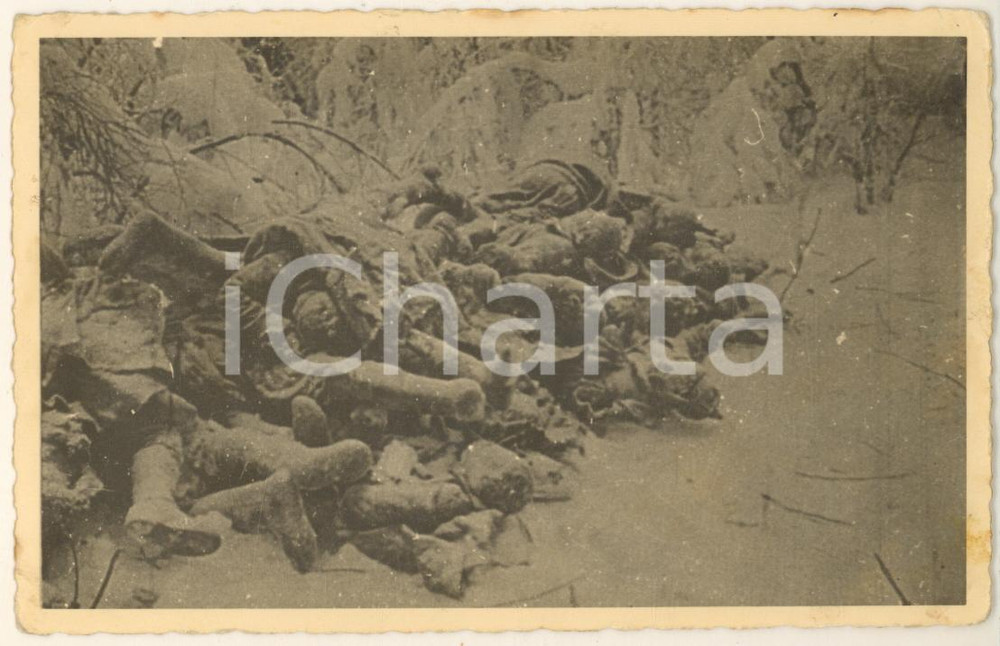 Fotografia d epoca originale 1942 WW2 Campagna di Russia  ARMIR  Morti italiani congelati Foto 14x9 1