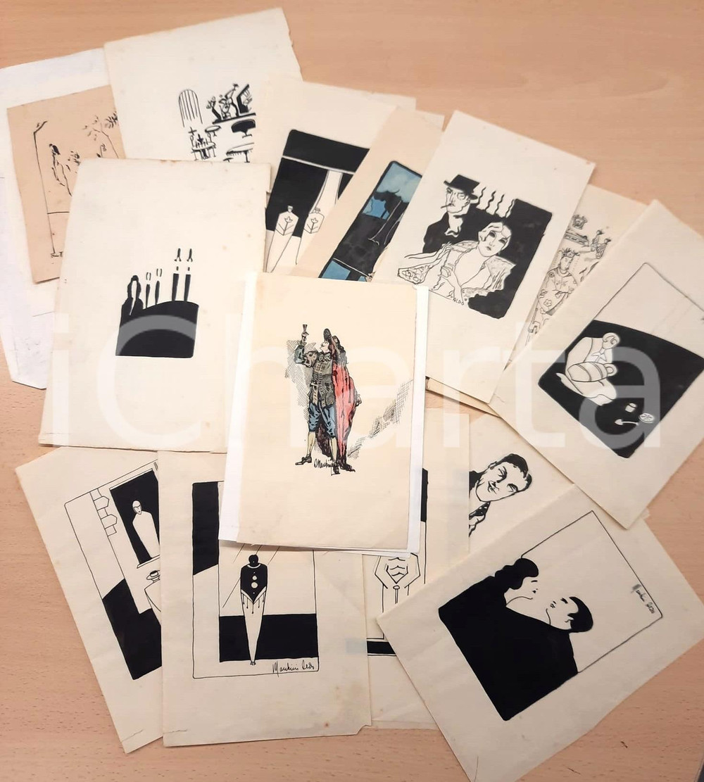 Materiale pubblicitario d’epoca 1930 ca Illustratore Aldo MARCHINI  Lotto 15 disegni e litografie AUTOGRAFO 1