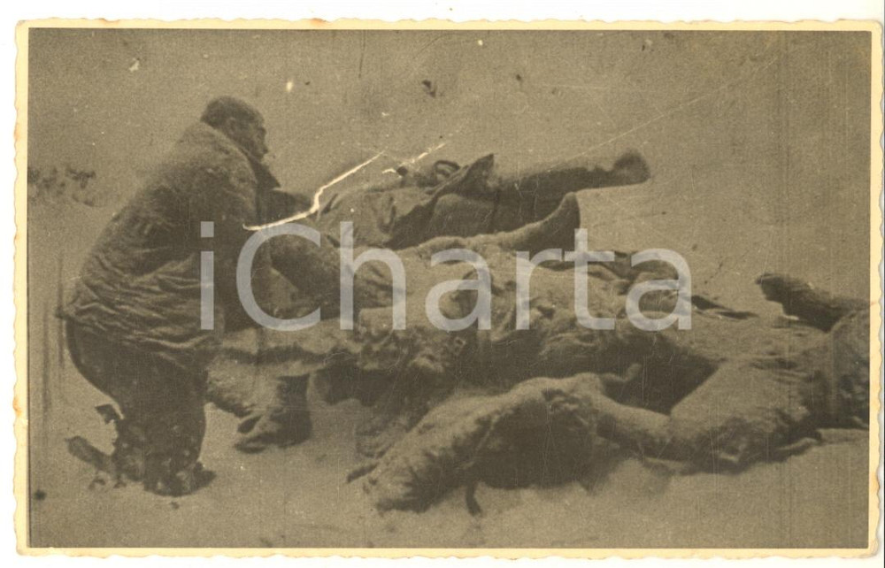 Fotografia d epoca originale 1942 WW2 Campagna di Russia  ARMIR  Morti italiani congelati Foto 14x9 cm 1