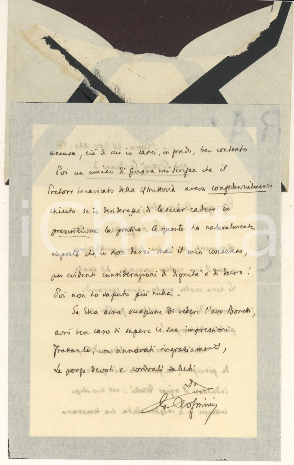 Manoscritto, lettera originale 1929 ROMA Comm. Gino ROSMINI  Lettera per una pratica Autografo 1