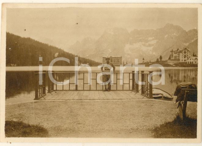 Fotografia d epoca originale 1930 ca CADORE  LAGO DI MISURINA  Veduta panoramica  Foto animata 9x7 cm 1