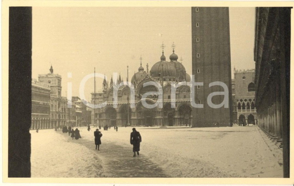 Fotografia d epoca originale Febbraio 1947 VENEZIA sotto la neve  Piazza San Marco Foto artistica 14x9 cm 1