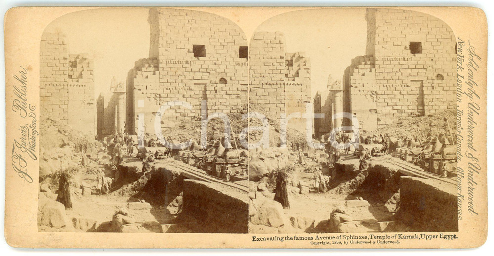 Fotografia d epoca originale 1896 LUXOR EGYPT Temple of Karnak  Excavating Avenue of Sphinxes  Stereoview 1