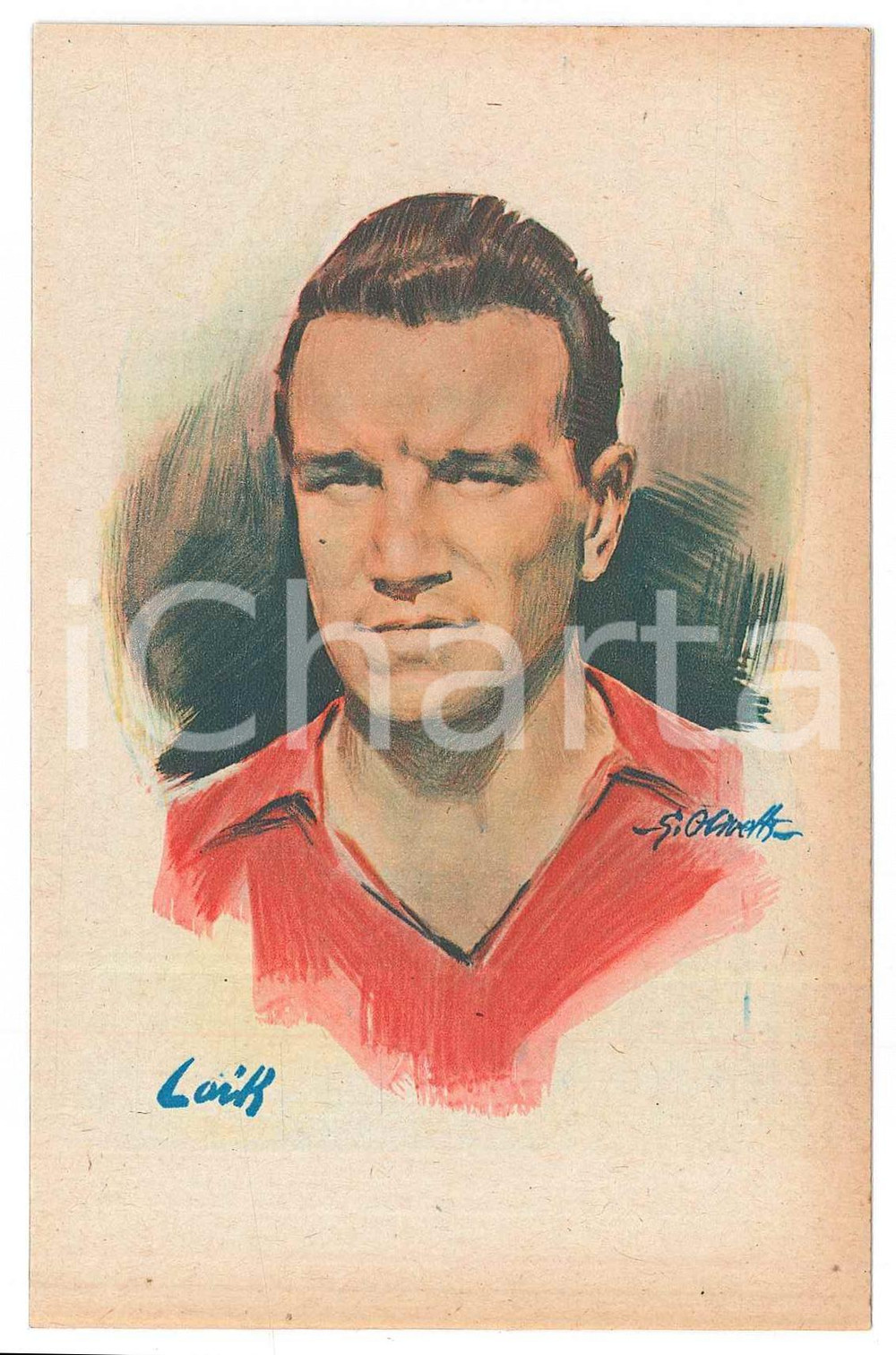 Cartolina originale da collezione 1948 CALCIO GRANDE TORINO Ezio LOIK Illustratore G. OLIVETTI Cartolina GIESSE 2 1