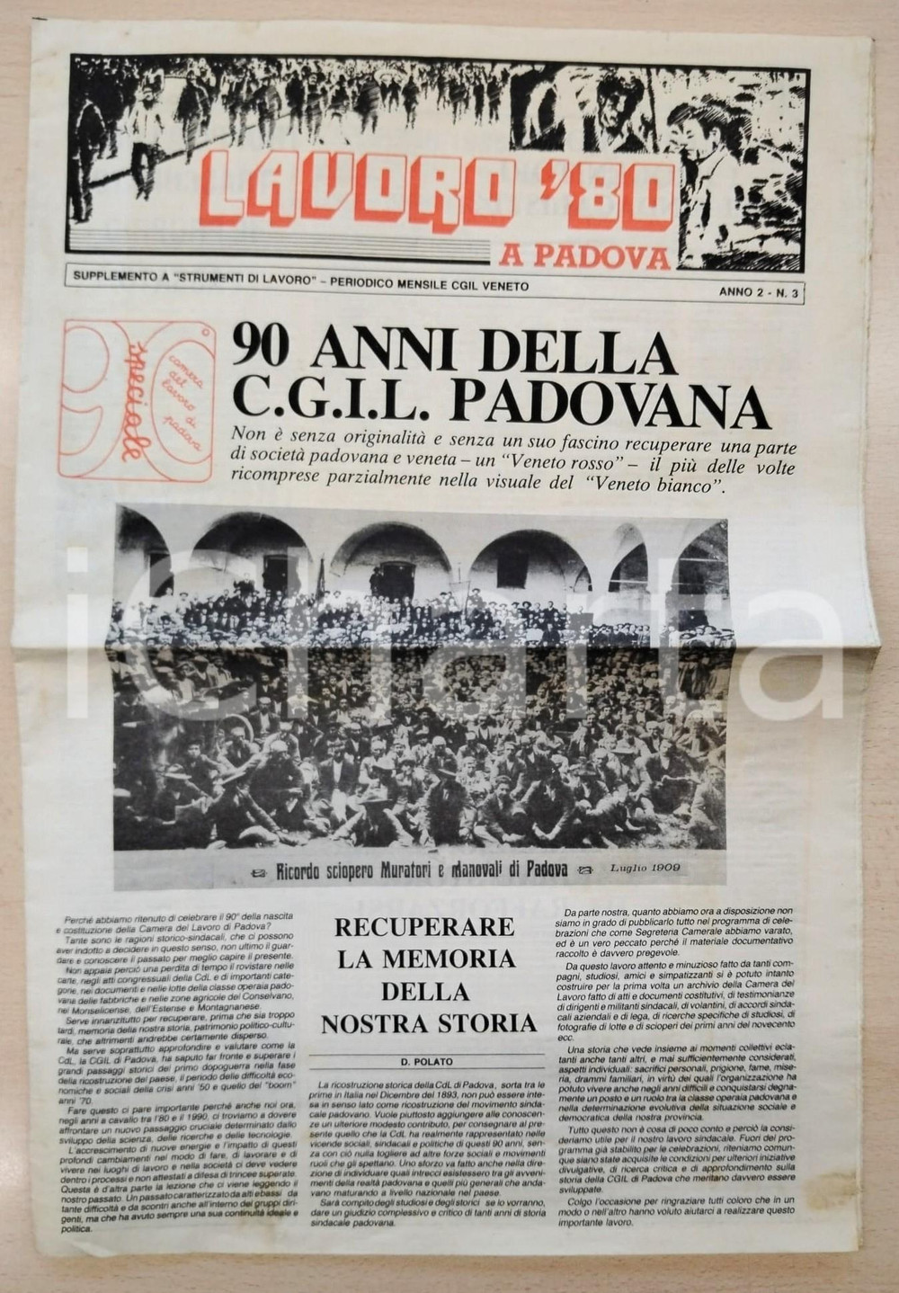 Giornale, rivista storica 1985 LAVORO  80 A PADOVA Anno 2 n. 3  90 anni della CGIL padovana  Giornale 1