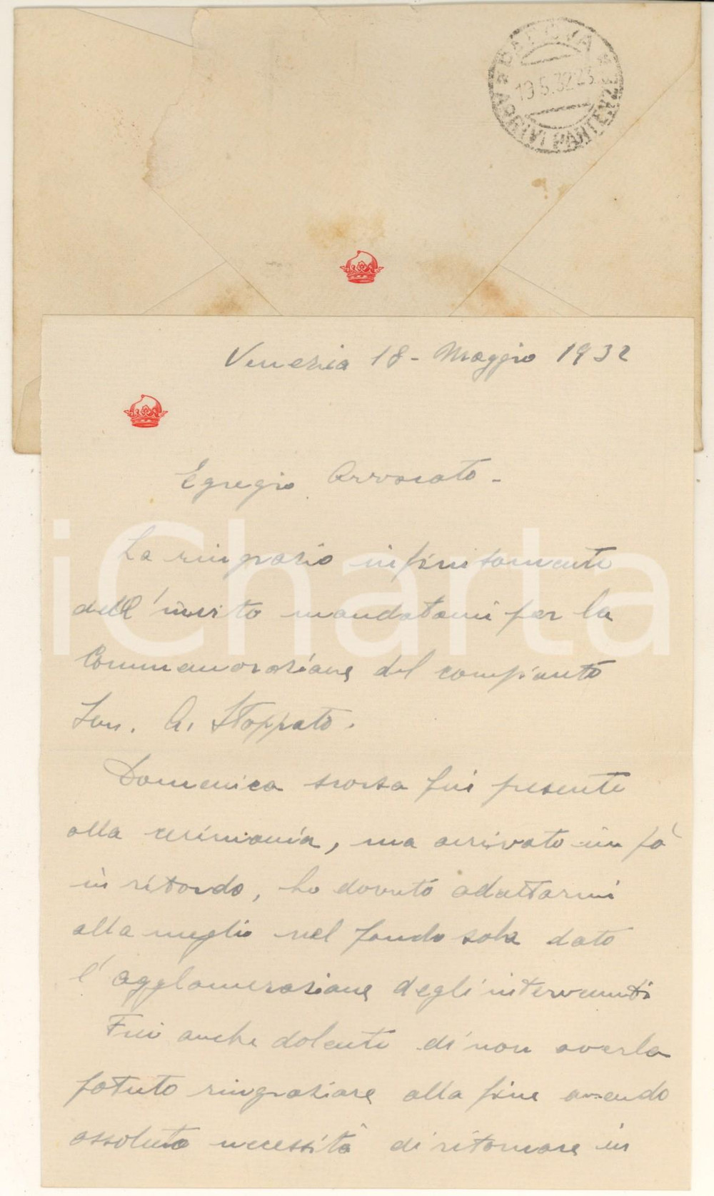 Autografo originale 1932 VENEZIA Lettera nobile Marino GRIMANI per ringraziamento Autografo 1